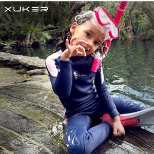 Kids Navy and Pink Full-Body Swim Rashguard - UV Protection